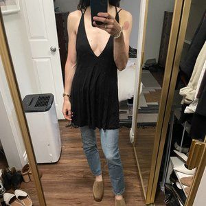 Plunging black tank top